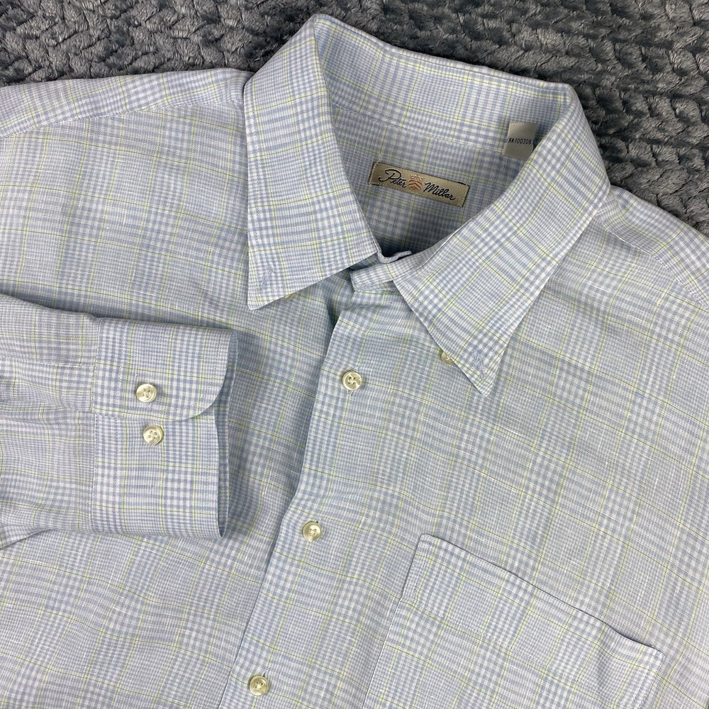 Peter Millar Vintage Mens Plaid Linen Blend Button Down Lightweight XL VTG Y2K